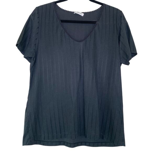 VTG Cuddl Duds Black Made in USA Striped Pajama Top Large - Picture 1 of 9